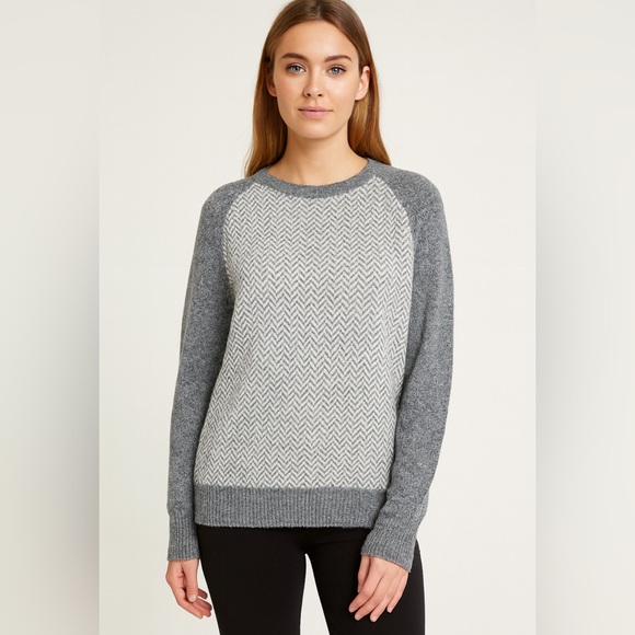 J. Crew 100% Lambswool Women’s Sweater S Gray Herringbone Knit Crewneck - Picture 1 of 6